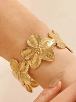 Jewels Galaxy - Gold Plated Stainless Steel Floral Themed Cuff