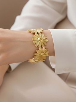 Jewels Galaxy - Gold Plated Stainless Steel Floral Themed Cuff