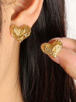 Jewels Galaxy - Gold-Plated Anti Tarnish Stainless Steel Heart Themed Stud Earrings