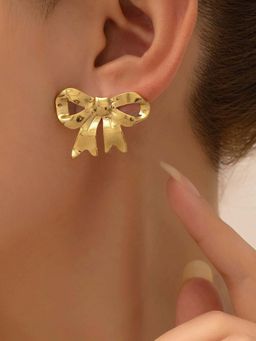 Jewels Galaxy - Gold-Plated Anti Tarnish Stainless Steel Bow Themed Stud Earrings