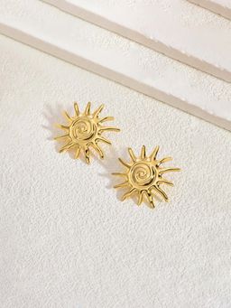 Jewels Galaxy - Gold-Plated Anti Tarnish Stainless Steel Sun Shaped Stud Earrings