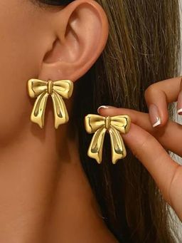 Jewels Galaxy - Gold-Plated Anti Tarnish Stainless Steel Bow Themed Drop Earrings