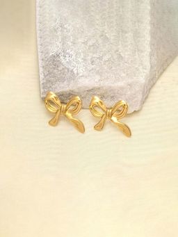 Jewels Galaxy - Gold-Plated Anti Tarnish Stainless Steel Bow Themed Stud Earrings