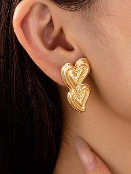 Jewels Galaxy - Gold-Plated Anti Tarnish Stainless Steel Heart Themed Drop Earrings