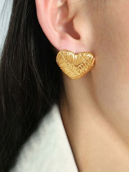 Jewels Galaxy - Gold-Plated Anti Tarnish Stainless Steel Heart Themed Stud Earrings