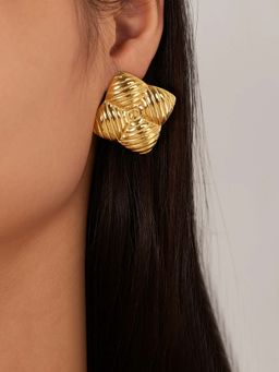 Jewels Galaxy - Gold-Plated Anti Tarnish Stainless Steel Quadrangle Drop Earrings