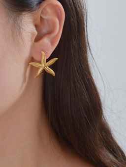 Jewels Galaxy - Gold-Plated Anti Tarnish Stainless Steel Star Shaped Drop Earrings