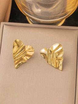 Jewels Galaxy - Gold-Plated Anti Tarnish Stainless Steel Heart Themed Stud Earrings