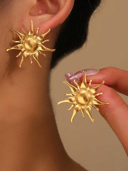 Jewels Galaxy - Gold-Plated Anti Tarnish Stainless Steel Sun Shaped Drop Earrings
