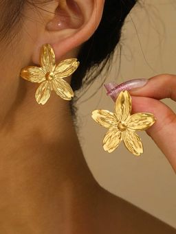 Jewels Galaxy - Gold-Plated Anti Tarnish Stainless Steel Floral Drop Earrings