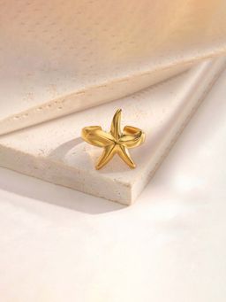 Jewels Galaxy - Gold-Plated Anti Tarnish Stainless Steel Star Themed Adjustable Ring