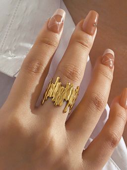 Jewels Galaxy - Gold-Plated Anti Tarnish Stainless Steel Contemporary Adjustable Ring