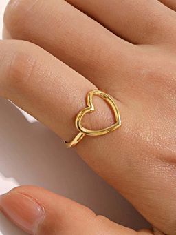 Jewels Galaxy - Gold-Plated Anti Tarnish Stainless Steel Heart Themed Adjustable Ring