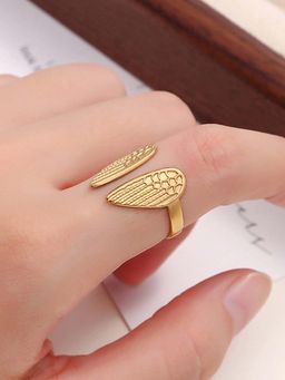 Jewels Galaxy - Gold-Plated Anti Tarnish Stainless Steel Wings Of Hope Themed Adjustable Ring