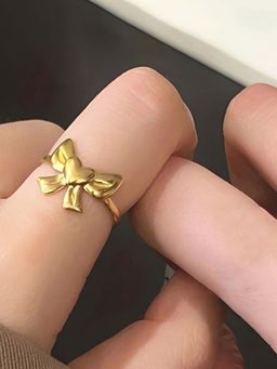Jewels Galaxy - Gold-Plated Anti Tarnish Stainless Steel Bow Themed Adjustable Ring