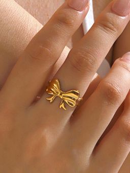 Jewels Galaxy - Gold-Plated Anti Tarnish Stainless Steel Bow Themed Adjustable Ring