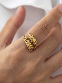 Jewels Galaxy - Gold-Plated Anti Tarnish Stainless Steel Contemporary Adjustable Ring