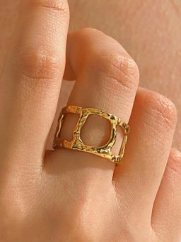 Jewels Galaxy - Gold-Plated Anti Tarnish Stainless Steel Contemporary Adjustable Ring