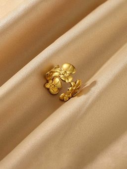 Jewels Galaxy - Gold-Plated Anti Tarnish Stainless Steel Floral Adjustable Ring