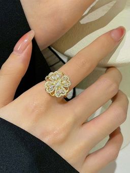 Jewels Galaxy - Gold Plated Clover Themed Rotatable Adjustable Ring