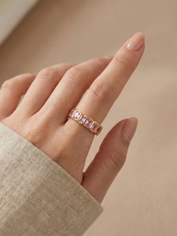 Jewels Galaxy - Gold-Plated Pink Square Ads Adjustable Ring
