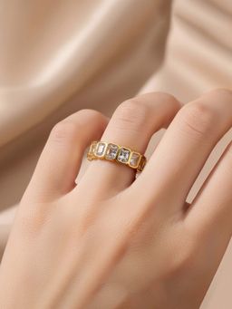 Jewels Galaxy - Gold-Plated White Square Ads Adjustable Ring