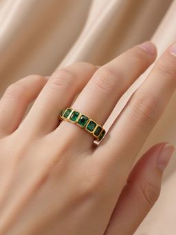 Jewels Galaxy - Gold-Plated Green Square Ads Adjustable Ring