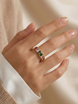 Jewels Galaxy - Gold-Plated Multi-Color Square Ads Adjustable Ring