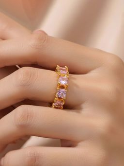 Jewels Galaxy - Gold-Plated Pink Square Ads Adjustable Ring