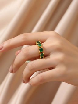 Jewels Galaxy - Gold-Plated Green Square Ads Adjustable Ring