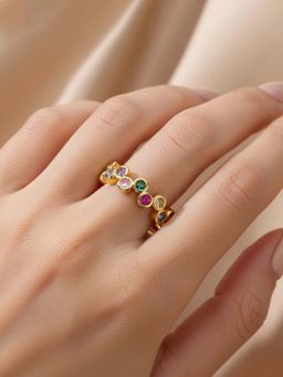 Jewels Galaxy - Gold-Plated Multi-Color Round Ads Adjustable Ring