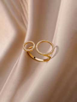 Jewels Galaxy - Gold-Plated Large Circular Hoops American Diamond Adjustable Ring