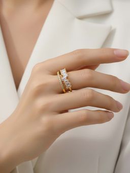 Jewels Galaxy - Gold-Plated American Diamond Studded Adjustable Ring