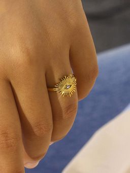 Jewels Galaxy - Gold Plated Style Evil Eye Themed Adjustable Ring