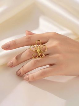 Jewels Galaxy - Gold Plated Floral Themed Adjustable Ring
