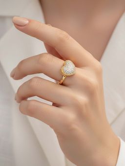 Jewels Galaxy - Gold Plated Heart Themed Adjustable Ring