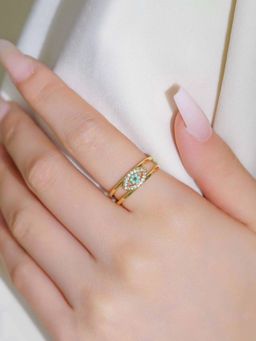 Jewels Galaxy - Gold Plated Style Evil Eye Themed Adjustable Ring
