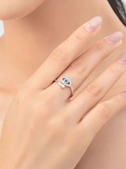 Jewels Galaxy - Silver Plated Style Evil Eye Themed Adjustable Ring