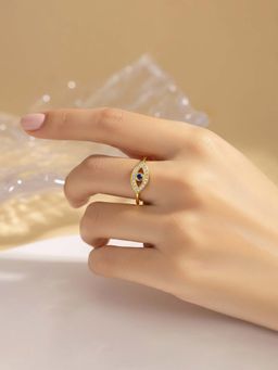 Jewels Galaxy - Gold Plated Style Evil Eye Themed Adjustable Ring
