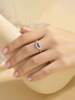 Jewels Galaxy - Silver Plated Style Evil Eye Themed Adjustable Ring