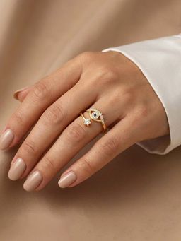 Jewels Galaxy - Gold Plated Contemporary Style Evil Eye Themed Adjustable Ring