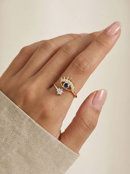 Jewels Galaxy - Gold Plated Contemporary Style Evil Eye Themed Adjustable Ring
