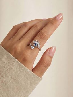 Jewels Galaxy - Silver-Plated Evil Eye Themed Adjustable Ring