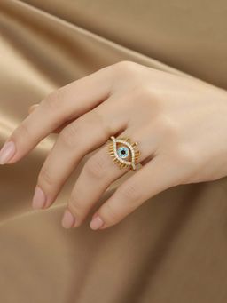 Jewels Galaxy - Gold Plated Style Evil Eye Themed Adjustable Ring