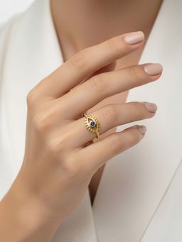 Jewels Galaxy - Gold Plated Style Evil Eye Themed Adjustable Ring
