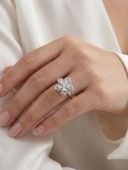 Jewels Galaxy - Silver Plated Star Themed White Rotatable Adjustable Ring