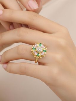 Jewels Galaxy - Gold Plated Star Shaped Multi-Color Rotatable Adjustable Ring