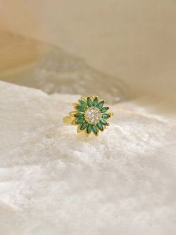 Jewels Galaxy - Gold Plated Star Shaped Green Rotatable Adjustable Ring
