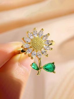 Jewels Galaxy - Gold Plated Floral Style Multi-Color Rotatable Adjustable Ring