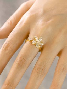 Jewels Galaxy - Gold Plated Floral Style Rotatable Adjustable Ring